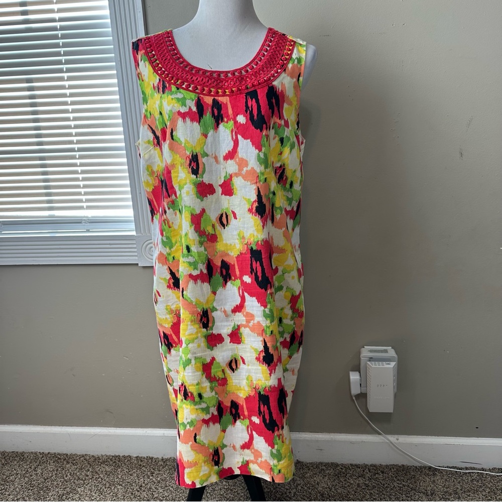 Kim, Rogers women’s 16 sleeveless watercolor floral,knee length dress 100% linen